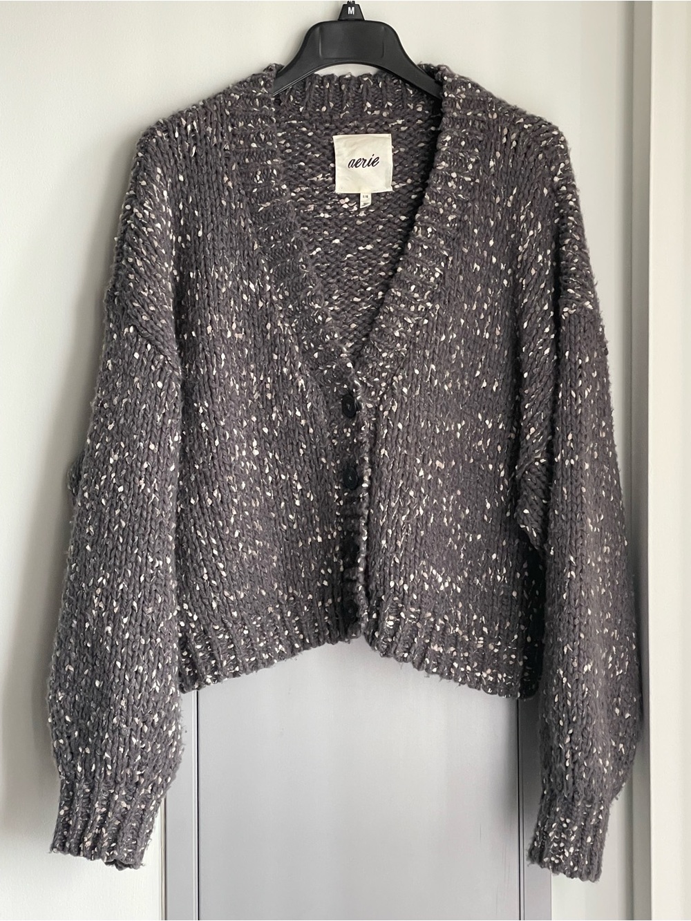 AERIE Charcoal Speckled Button-Front Sweater